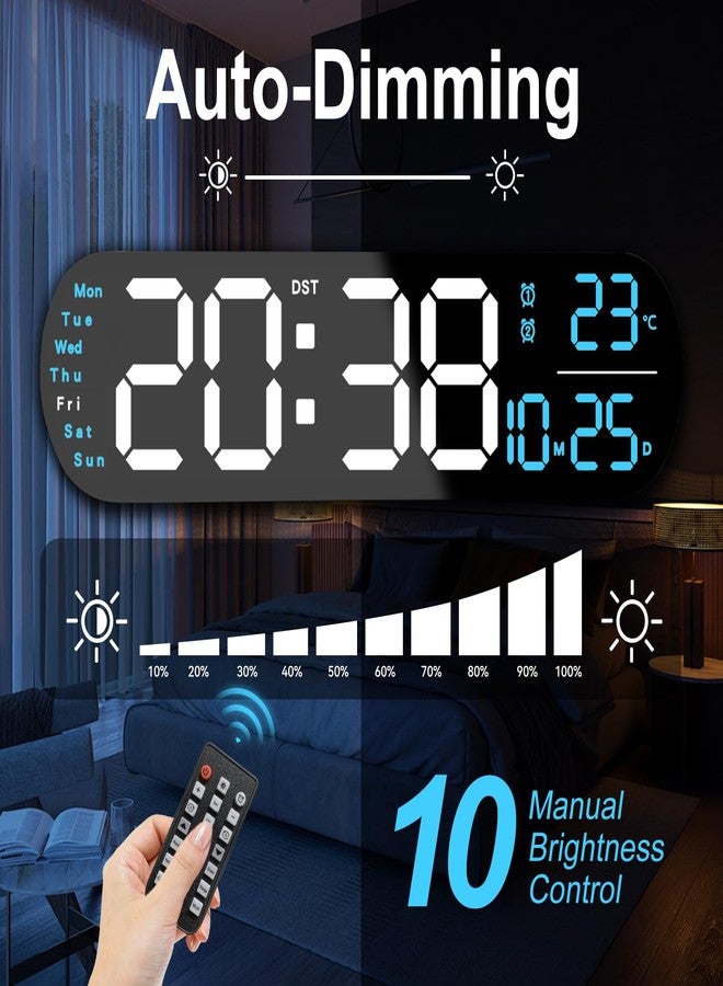 YUANRANER Plastic 13.7" Digital Wall Clock Large Display with Remote Control,Dual Alarm,Auto-Dimming,Big Digits, DST Clock for Bedroom Living Room Decor with 9 Adjustable Ambient Night Lights-Blue - Image 4